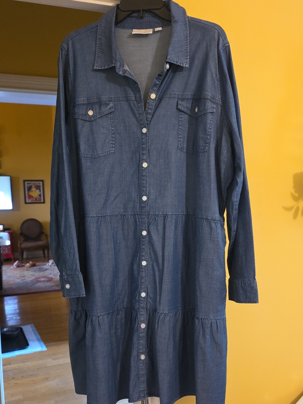 NWOT Belle by Kim Gravel Denim-Style Button-Front Long Sleeve Dress